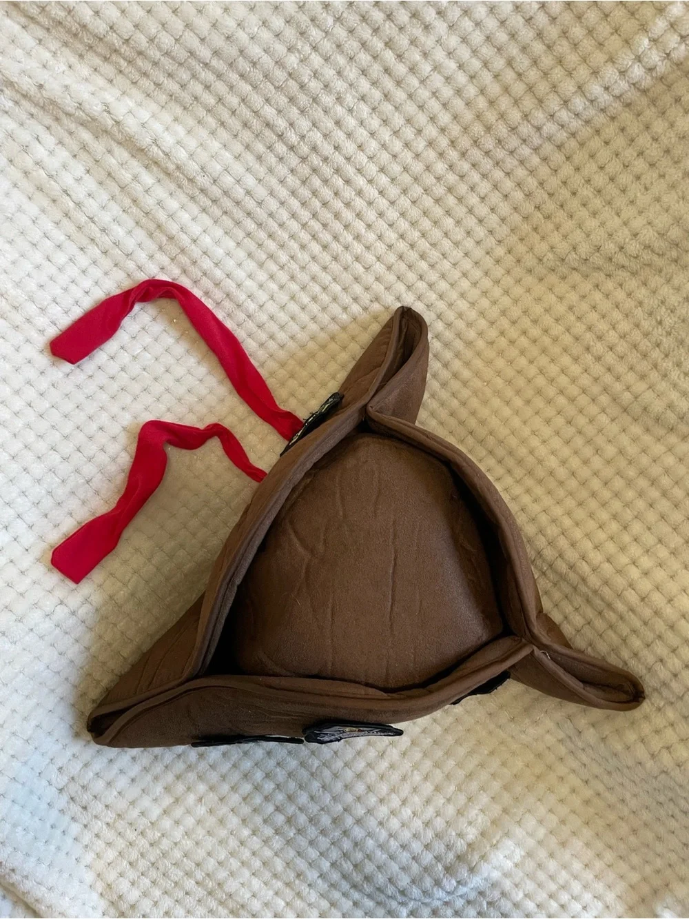 Disneyland Brown Pirate Tricorn Hat with Red Ties and Pirate Patches